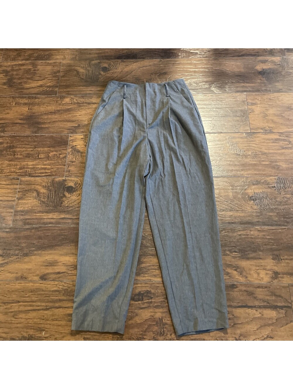 Zara Pants Women's Gray Pleated Pockets Straight Leg Back Elastic Formal Size S
